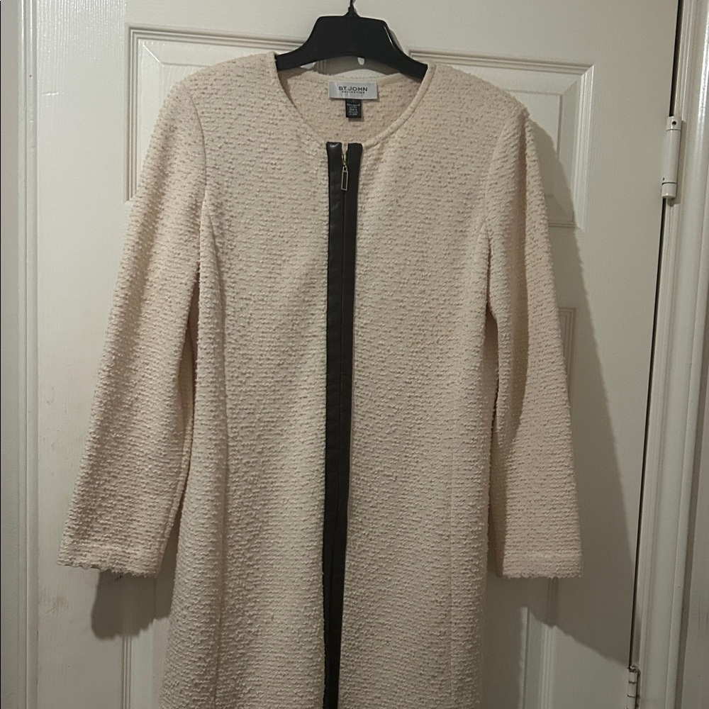 St. John Cream Textured Knit Sweater Jacket Sz 12